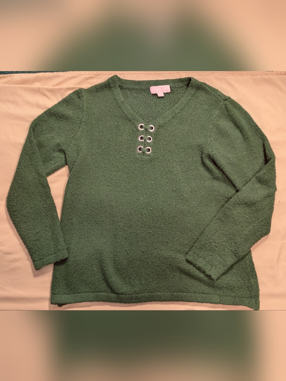 Green Sweater With Lacing Detail